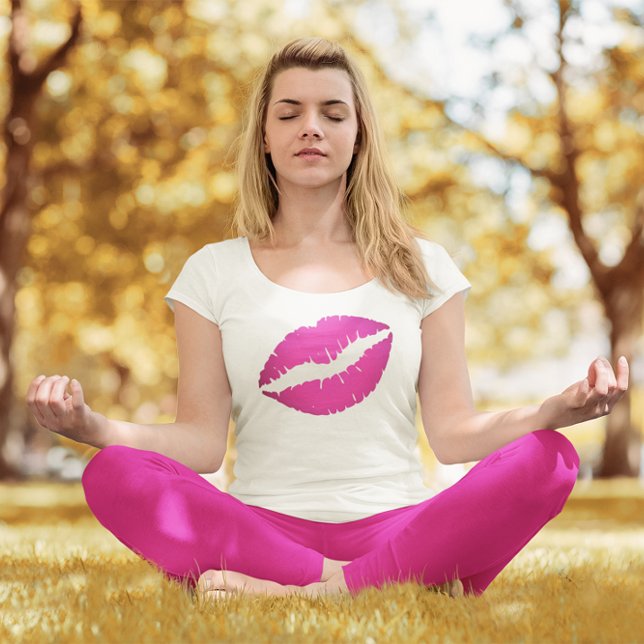 Camiseta Labio Besado con Pintalabios Ombre Rosa Fuerte (Hot Pink Lipstick)