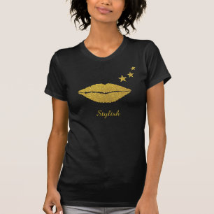 Camiseta Labios brillantes dorados elegantes, caligrafía y