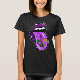 Camiseta Labios Carnaval de Mardi Gras Púrpura Fleur De Lis