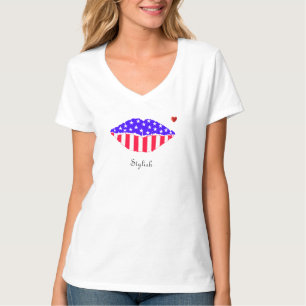 Camiseta Labios con bandera americana y corazón elegantes