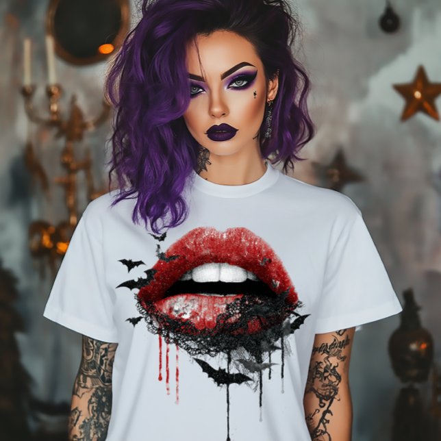Camiseta Labios con encaje negro y murciélagos (Subido por el creador)