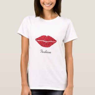Camiseta Labios de fruta de grosella de moda y caligrafía
