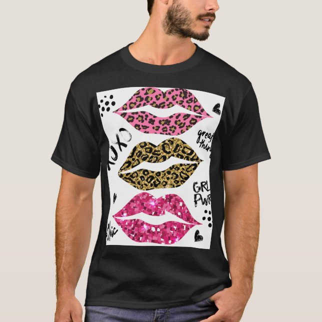 Camiseta Labios de purpurina: Impresión de leopardo de moda (Anverso)