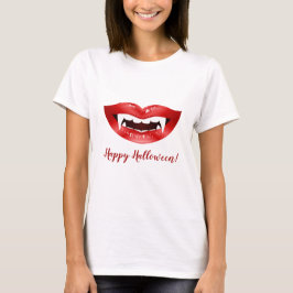 Camiseta Labios de vampiro Boca roja con colmillos Feliz Ha