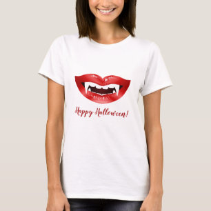 Camiseta Labios de vampiro Boca roja con colmillos Feliz Ha