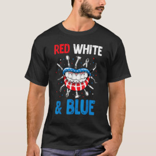 Camiseta Labios del 4 de Julio Rojo Blanco y Azul para Muje