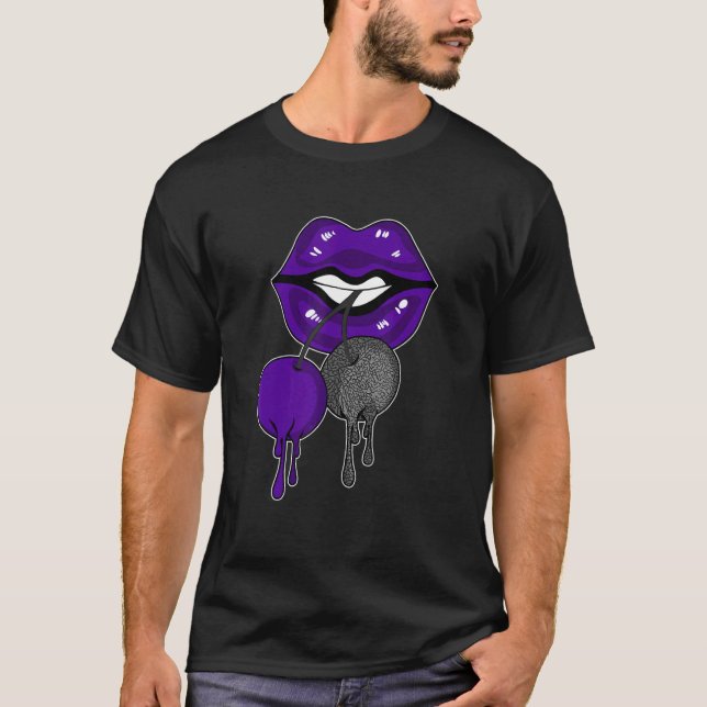 Camiseta Labios lúcidos que gotean Iris oscuro que coincide (Anverso)