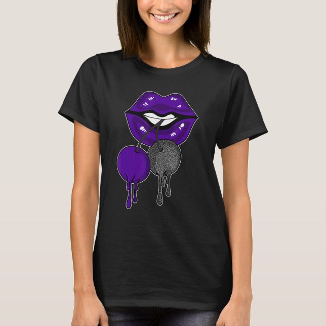 Camiseta Labios lúcidos que gotean Iris oscuro que coincide (Anverso)