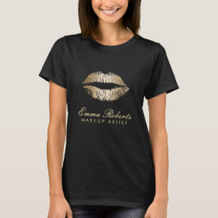 Camiseta Labios modernos del oro del artista de maquillaje