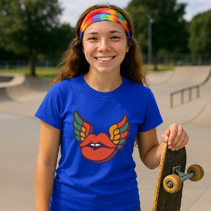 Camiseta Labios Psicodélicos Retro Con Alas