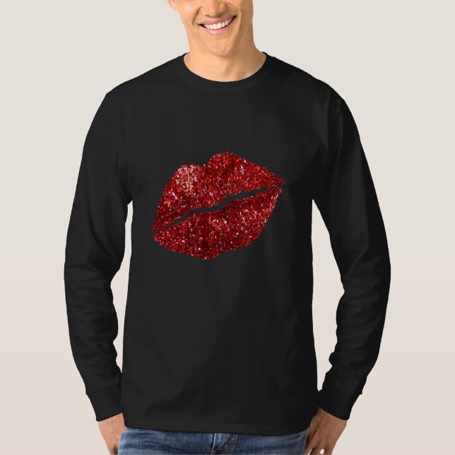 Camiseta Labios Rojo Besando Glitter Labios Beso Labios Roj (Anverso)