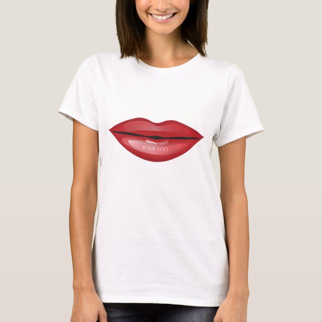 Camiseta Labios Rojos Brillantes Beso Chic Moderno Glamour  (Anverso)