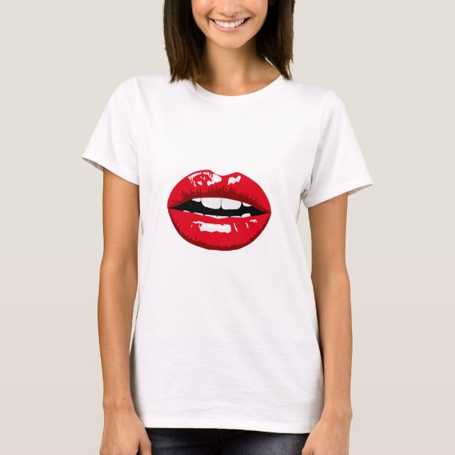 Camiseta labios rojos brillantes de mujeres (Anverso)