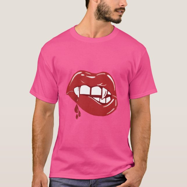 Camiseta Labios Rojos de Vampiro Gotitas de Sangre retro (Anverso)