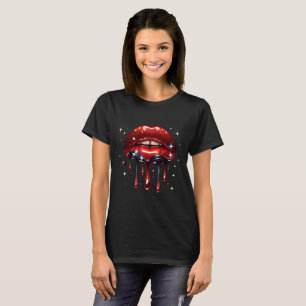 Camiseta Labios Rojos Goteando Brillo Glamour Destello