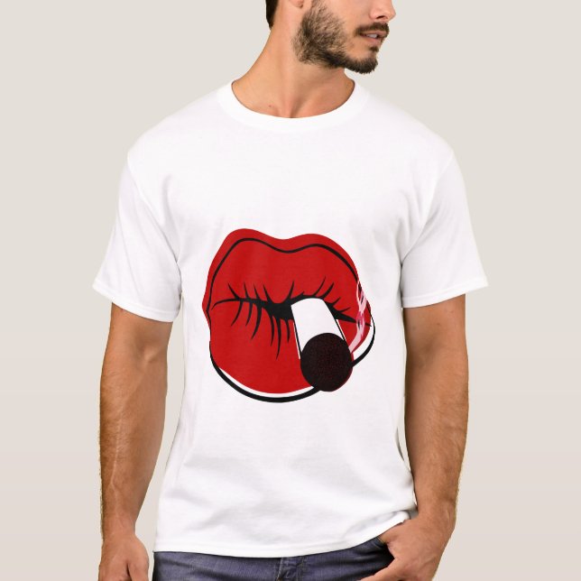 Camiseta Labios rojos para fumar cigarrillos (Anverso)