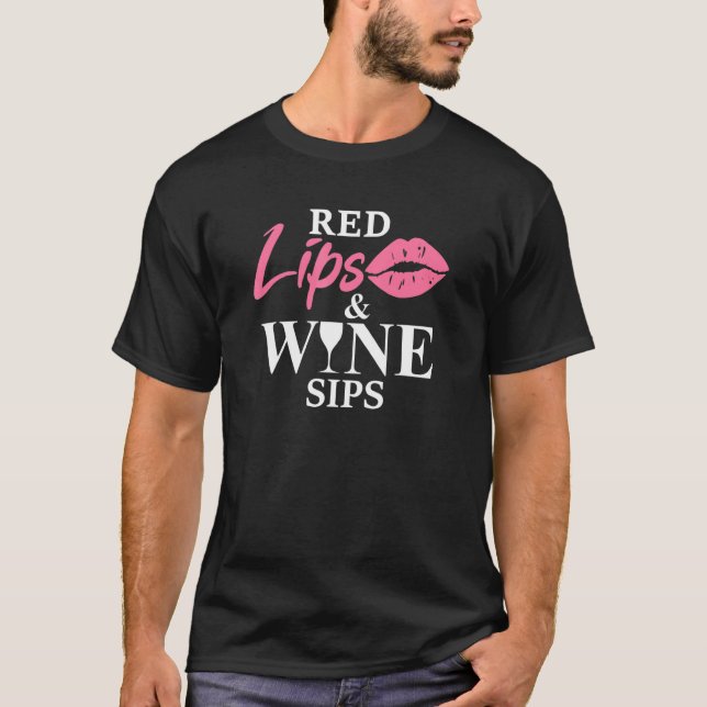 Camiseta Labios rojos y copas de vino Bebida de vino (Anverso)