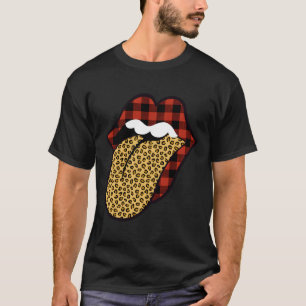 Camiseta Labios Tapados De Búfalo Rojo Con Lengua De Impres