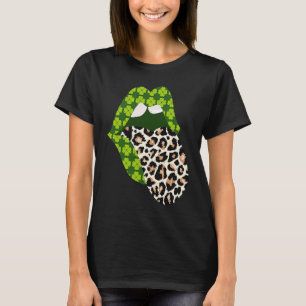 Camiseta Labios Verdes Estampado Leopardo Lengua Fuera Día