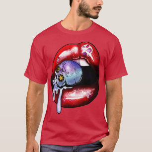 Camiseta Labios y cráneo de vampiros rojos de Halloween