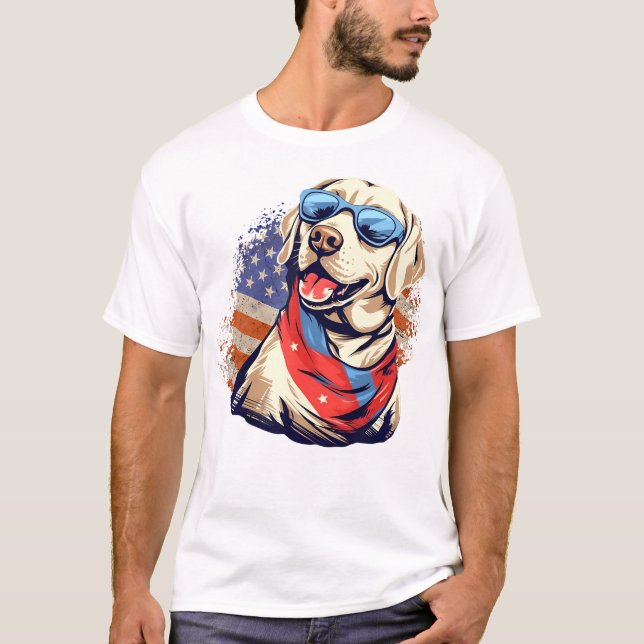Camiseta Laboratorio Amarillo 4 De Julio Diseño Patriótico  (Anverso)