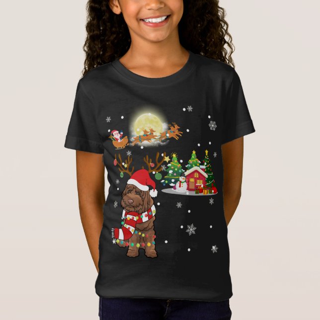 Camiseta Labradoodle Navidades de la luz de perro renos Nav (Anverso)
