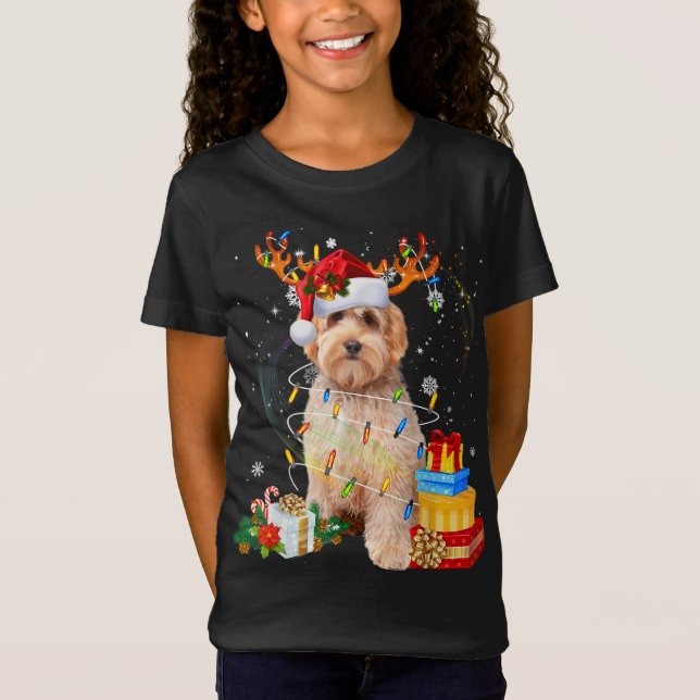 Camiseta Labradoodle Navidades de renos ilumina a perro gra (Anverso)