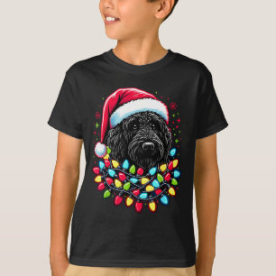 Camiseta Labradoodle negro árbol de Navidad luces Xmas Dood