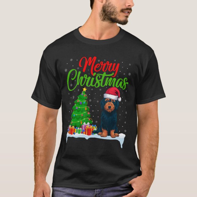 Camiseta Labradoodle Perro Árbol de Navidad Luces Graciosas (Anverso)