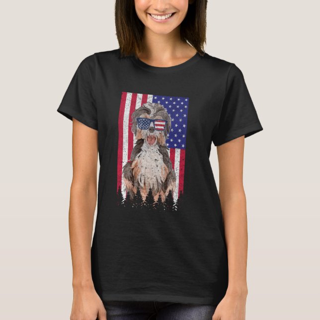 Camiseta Labradoodle Perro Patriótico Bandera Estadounidens (Anverso)