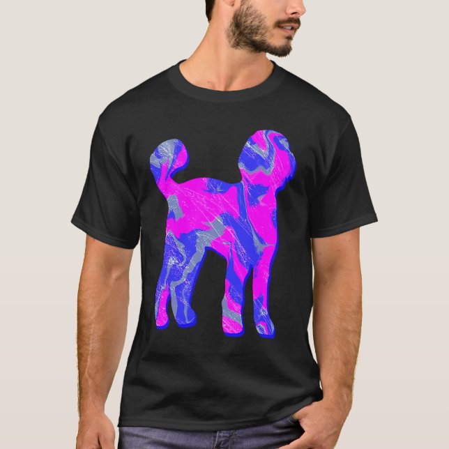 Camiseta Labradoodle Perro Silueta rosa y azul (Anverso)