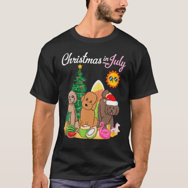 Camiseta Labradoodle Perros Feliz Navidad En Julio Día Moth (Anverso)