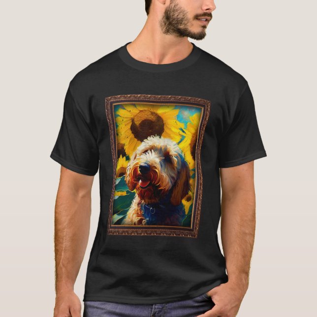 Camiseta Labradoodle Pintando Flor De Girasol Madres Fl (Anverso)