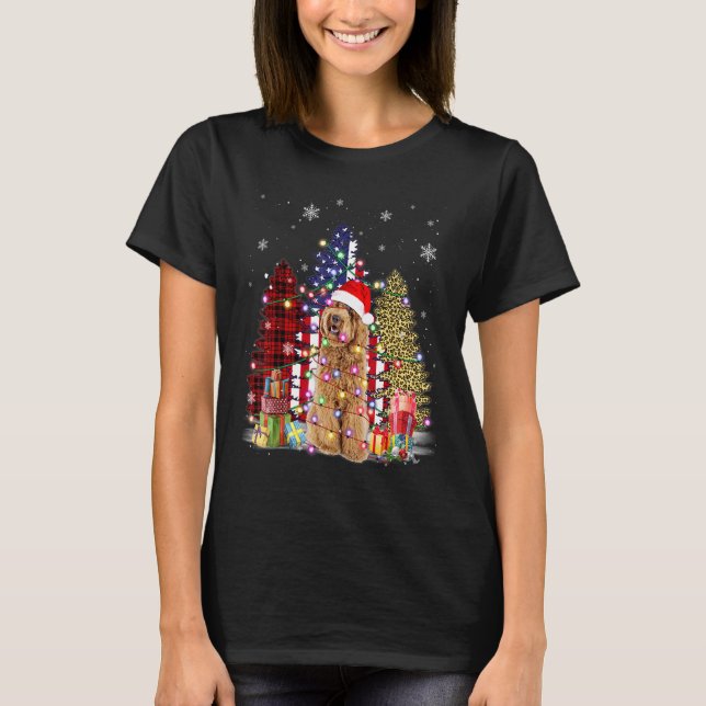 Camiseta Labradoodle Santa Hat Light Buffalo Plaid Leopardo (Anverso)