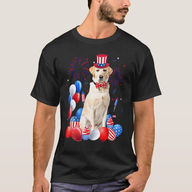 Camiseta Labrador 4 De Julio Globos Bandera Americana Perro (Anverso)