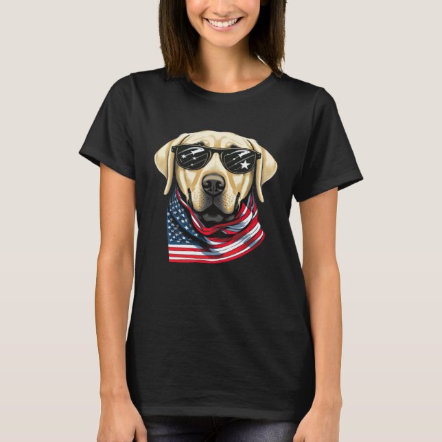 Camiseta Labrador Amarillo Con Bandera Estadounidense Patri (Anverso)