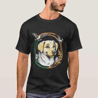 Camiseta Labrador amarillo con erizos y pájaros