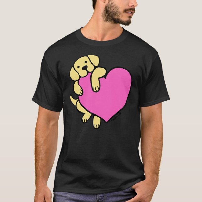 Camiseta Labrador Amarillo Y Corazón Rosa (Anverso)
