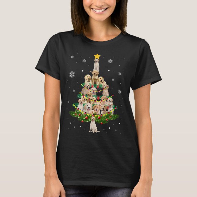 Camiseta Labrador Árbol de Navidad Labrador Santa Hat Luces (Anverso)