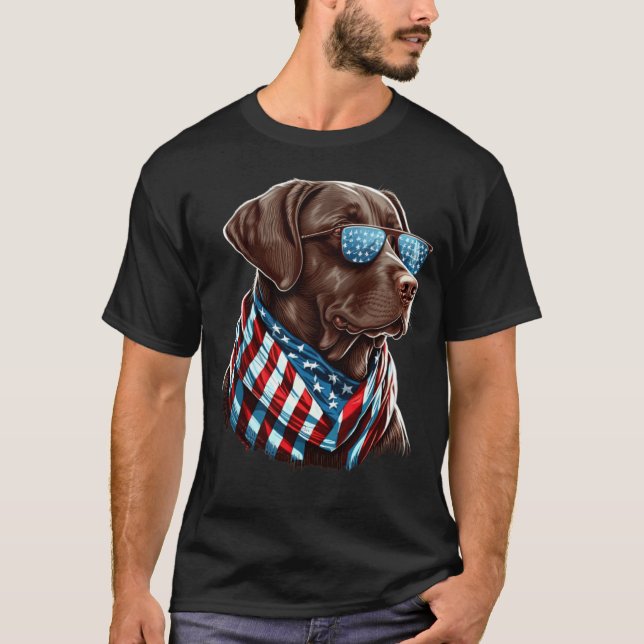 Camiseta Labrador Chocolate Patriótico USA Orgullo (Anverso)