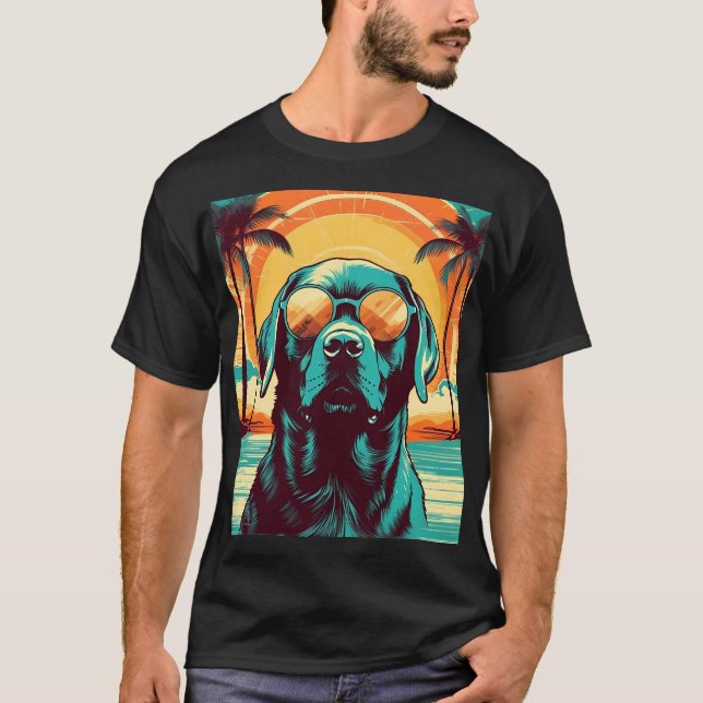 Camiseta Labrador con gafas de sol en una playa tropical (Anverso)