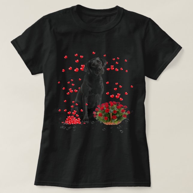 Camiseta Labrador Corre Globos Y Rosa Cesta Valentine (Diseño del anverso)