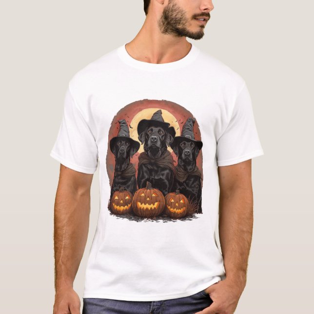 Camiseta Labrador de Halloween perro Gorras de brujas (Anverso)