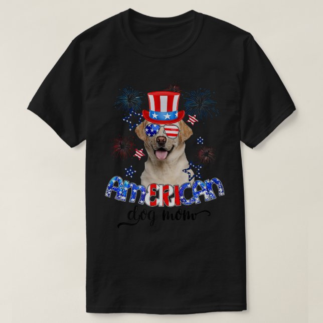 Camiseta Labrador gracioso usando gafas de sol Bandera de E (Diseño del anverso)