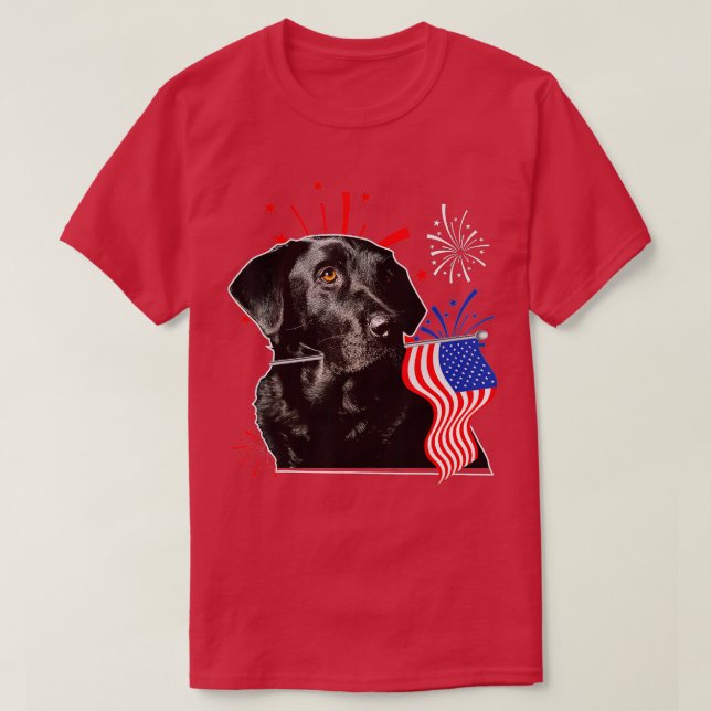Camiseta Labrador Julio 4 Black Lab Patriotic American Fla (Diseño del anverso)