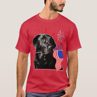 Camiseta Labrador Julio 4 Black Lab Patriotic American Fla