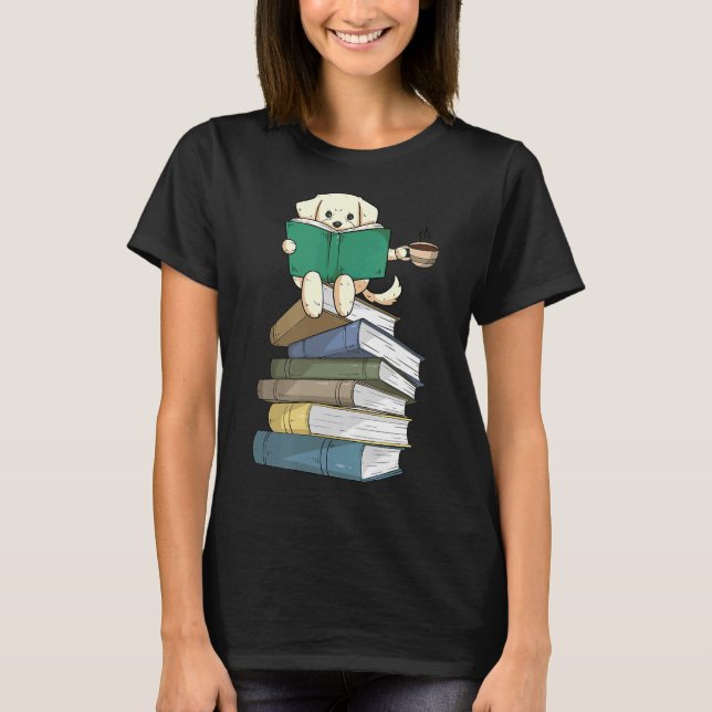 Camiseta Labrador Libros Café Amarillo de lectura de perros (Anverso)