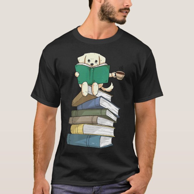 Camiseta Labrador Libros Café Amarillo de lectura de perros (Anverso)