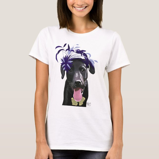 Camiseta Labrador Negro Con Fascinador Azul (Anverso)