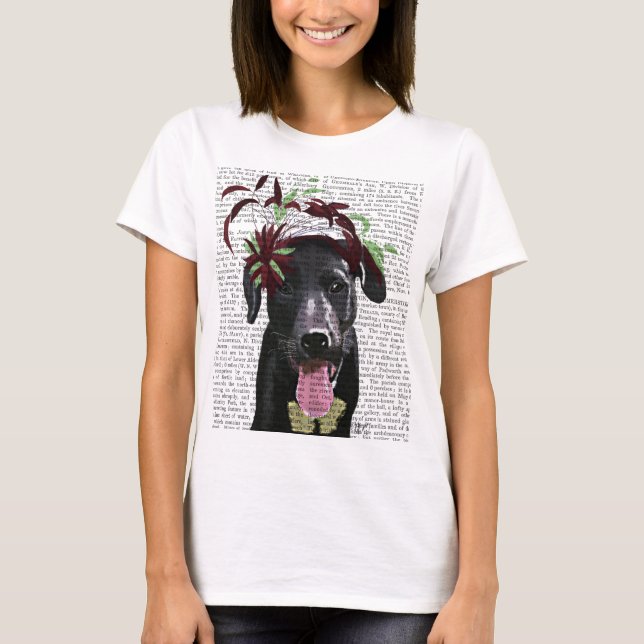 Camiseta Labrador Negro Con Fascinador Verde (Anverso)